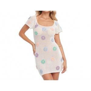 NEW CAPITTANA daisy crochet mini dress in ivory